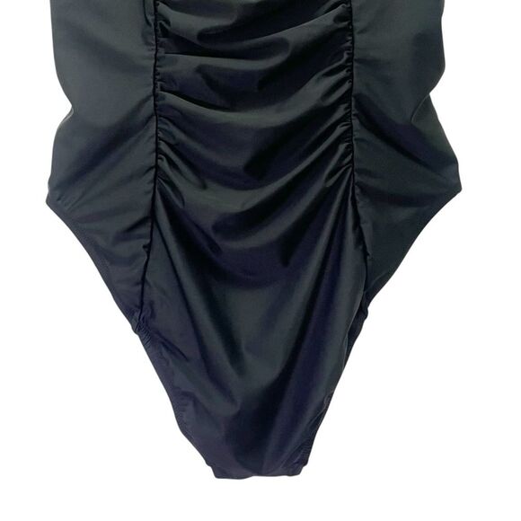 J. Crew Reimagined Square Neck One-Piece Swimsuit Black Ruched Size 14 Slimming - Picture 7 of 12
